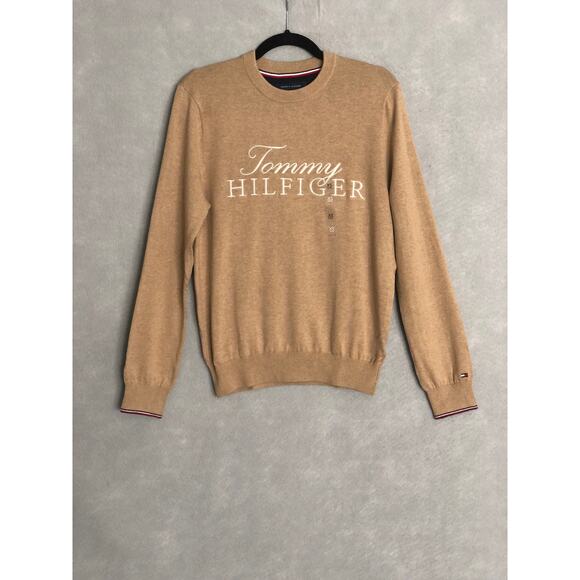 Tommy Hilfiger Men's XS Fall Basic Logo Crew Neck Sweater Tan NEW - Picture 1 of 7